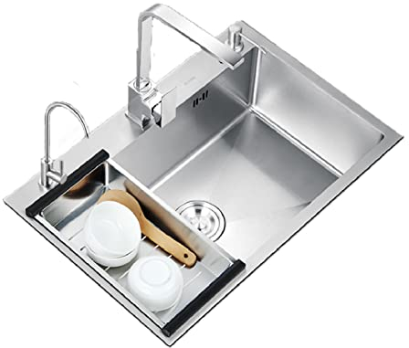 HGTRH Fregadero Cocina 1 Seno INOX, Fregadero Bajo Encimera 45x40 con Escurridor Cocina, Fregadero Cocina Un Seno PequeñOs sobre Encimera O Enrasadode con Escurridor y Dispensador