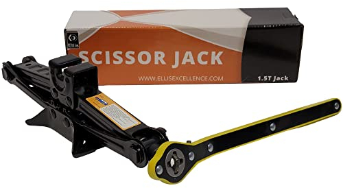 Ellis Excellence Scissor Jack for Lifting Cars - 1.5 Ton (1.5T) | Compact, Universal Jacks for Tire Changing, Lifting & Repair | Car Boot Accessories for Drivers, DIY Use & Workshops
