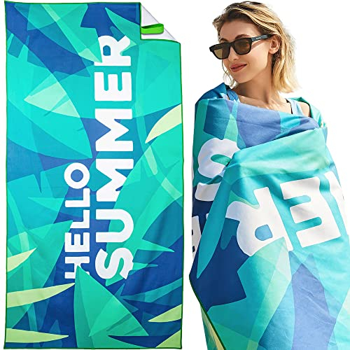 LEcylankEr Strandtuch Großes, Mikrofaser Handtuch 180x90, Sandabweisend Schnelltrocknend Mikrofaser Strandtuch Groß, für Strand/Poolside/Strandstühle (Summer-Blatt)