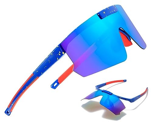 Cleoxyge Polarisierte Fahrradbrille Herren Damen Schnelle Brille Sonnenbrille,Verspiegelt lens UV400-Schutz Sportbrille Für Angeln Radfahren MTB Rennrad Fahren(Blue Len)