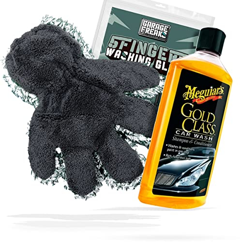 Autowäsche Bundle - Autoshampoo Meguiars Gold Class Car Wash Shampoo 0,473L + Garage Freaks 5 Fingers Washing Glove - Autopflege Set mit Fünf Finger Waschhandschuh und Auto Shampoo
