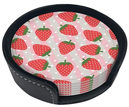 TOPUNY Lustiger Untersetzer, Erdbeer-bedruckt, rund, Untersetzer-Set für Heimdekoration, Tischschutz