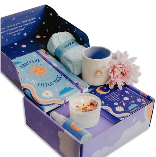 Premium-Geschenkkorb für Frauen – Dankbarkeitstagebuch, Kissennebel, Bio-Kerze, gemütliche Socken und eine Tasse, perfekte Dankbarkeitsgeschenke, College-Pflege, Genesung, nach Operationen