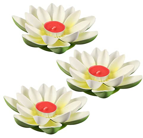 DOITOOL 3st Rotierende Lotusblumenkerze Seerose Künstlich Teelichter Laterne Draußen Dekorative Schwimmkerzen Leuchten Schwimmende Kerzenlaterne Poolbeleuchtung Weiß Blumentopf Lilie