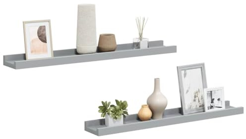 vidaXL Picture Frame Ledge Shelves 2 pcs Grey 60x9x3 cm MDF