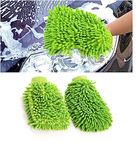 JNNJ 2 Piezas Guantes De Lavado, Guante De Microfibra para El Lavado del Coche, Guante De Lavado Accesorios para Cuidado del Coche, Guante Chenilla para Limpieza Coches, Camiones, Vidrio(Verde)