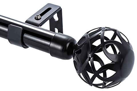 Black Curtain Poles For Eyelet Curtains,Metal Hollow Ball Finials Extendable Curtain Pole Set 78-118cm Curtain Rod, 2.5cm Diameter Single Heavy Duty Curtain Rail With Adjustable Brackets