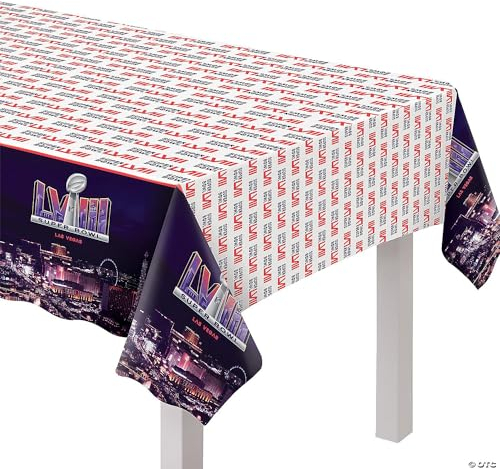 amscan Super Bowl LVIII Kunststoff-Tischdecke mit All-Over-Print, 137,2 x 243,8 cm, Premium-Kunststoff, perfekt für Festliche Fußball-Events, 1 Stück