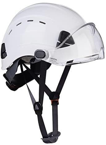 UNINOVA Casque de Chantier avec Visière EN397,Casque de Protection Casque de Sécurité Réglable avec Cliquet, Casque de Travail pour la Construction avec Visière,Couleur: Blanc