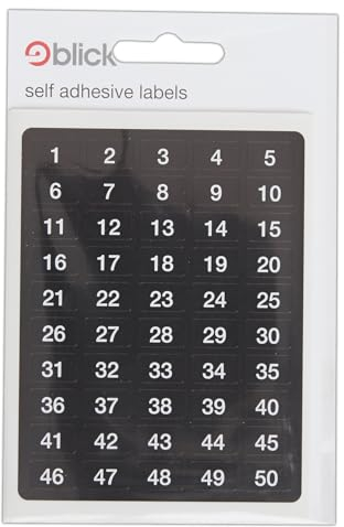 Blick Etiketten, Schwarz & Weiß, selbstklebende Aufkleber, 1 bis 20 Zahlen, 7 mm x 12 mm, 500 Etiketten, für Zuhause, Büro, Familie, Schule, Urlaubskalender, Organisation, Planer, Belohnungstabelle,