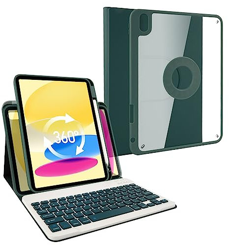 Lively Life Keyboard Case for New iPad 10th Generation 10.9 2022, UK layout Keyboard, Magnetic Detachable Wireless Keyboard, Rotatable Slim Case with Pencil Holder for iPad 10th Gen - Dark Green