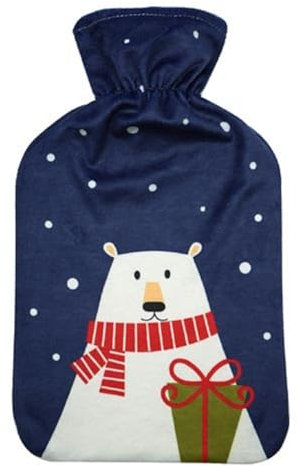 Wärmflasche Gummi Bettflasche 2 Liter mit Polyester Bezug Weihnachten 2 EISBÄR Motiv