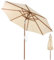 COSTWAY 2.7M/3M Wooden Patio Parasol, Outdoor Rope Pulley Operated Sun Shade Umbrella with 8 Ribs, Air Vent & Tilt Adjustment, Waterproof Market Table Parasol for Garden Beach Poolside (296 x 254 cm)