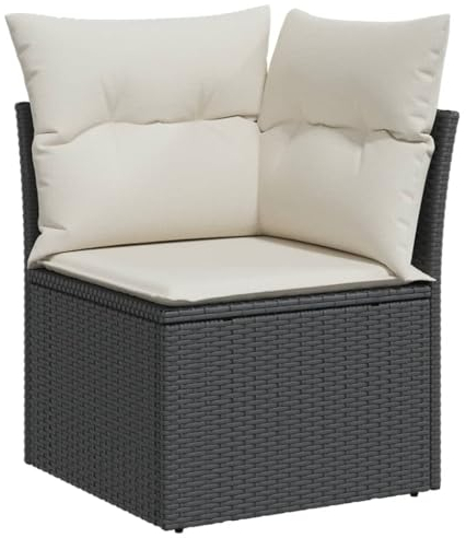 vidaXL Garten Ecksofa mit Kissen, Gartensofa mit abnehmbarem waschbarem Bezug, Terrassensofa mit Stahlrahmen, Gartenecksofa Gartenmöbel, Schwarz Poly Rattan