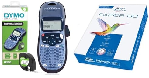 DYMO LetraTag LT-100H Beschriftungsgerät Handgerät | Tragbares Etikettiergerät mit ABC Tastatur | blau | Ideal fürs Büro oder zu Hause & Avery Zweckform 2563 Drucker-/Kopierpapier (500 Blatt