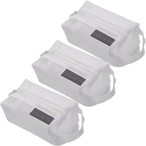 3 Pcs Portable Square Mesh Storage Bag - Mini Zipper Nylon Cosmetic Bag Makeup Pouch Toiletry Bag Small Travel Organizer Purse for Office School Home (3Pcs,#4)