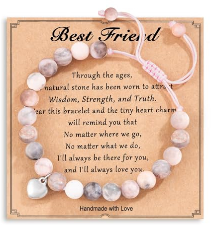 Mezrkuwr Rosa Naturstein-Armband, Schmuckkarte, Geschenke für beste Freunde Geburtstags geschenke für Mädchen, Geschenkideen zum für guter Freund, Geburtstagsgeschenk