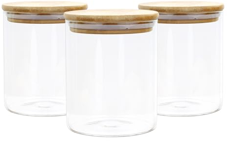 GLIBBUL Glass Jars with Bamboo Lids Stackable Tea Coffee Sugar Canisters 3x700ml Food Storage Containers Cookie Pasta Salad Spaghetti Spice for Kitchen Pantry Meal Prep Desktop Organization
