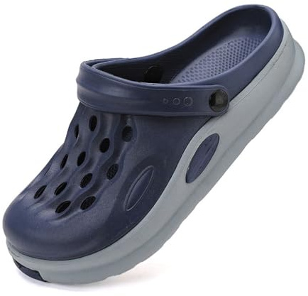 Zuecos Hombre Sandalias de Playa, con Soporte del Arco Cordones Ajustables para Respirable Ligeros, Zapatos de Jardin Verano Antideslizante Zapatillas de Piscina(Size:EU 44,Color:Azul)
