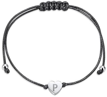 Armband mit Buchstaben Damen Silber - Dünne Seil Gefülltes Initiale Armbänder zum Zuziehen Personalisiert Herz Monogramm Charm Edelstahl Modeschmuck für Frauen Teenager Mädchen Geburtstag Geschenke
