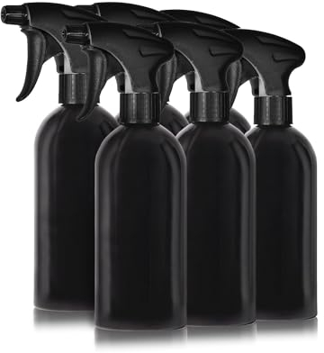 Oputec 6 x 500ml Sprühflaschen aus Kunststoff Schwarz zum Befüllen, mit ergonomischem Sprühkopf + Etiketten - Leere Wassersprühflasche für Pflanzen, Blumen, Reinigungsmittel, Haarpflege und mehr