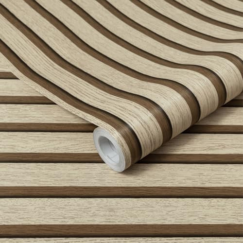 Hode Self Adhesive Wallpaper Wood 44cmx300cm, Wood Panel Wallpaper Oak, Sticky Back Plastic Roll for Furniture, Vinyl Wrap Film for Bedroom Kitchen Wall Contact Paper