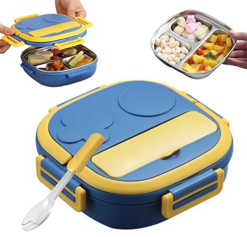 Hperu Bento Lunchbox für Kinder mit 3 Fach-Lunchboxen mit lecker Lecksof einfacher niedliche Mittagsbehälter für Schulcamping-Picknick-Schachteln