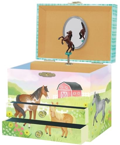Musikalisches Pferd-Schmuckkästchen für Mädchen – Kinderspieluhr mit drehendem Pferd, Pferd-Geburtstagsgeschenke für kleine Mädchen, 17,1 x 13,3 x 15,2 cm – Alter 3–10