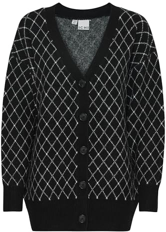 ICHI IHALVINO Damen Strickjacke Cardigan V-Ausschnitt Knopfleiste Loose fit