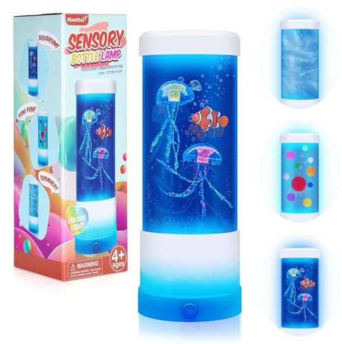 Sensory Toys for Autism, 3 in 1 Sensory Lights with 7 Color, Night Light for Kids, Autism Sensory Equipment, Jellyfish Sensory Bottle Lamp Birthday Christmas Gifts for Boys Girls Age 4 5 6 7 8 9 10