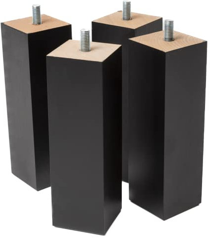 IPEA Pieds de Meuble et Canapé en Bois Couleur Noir - Hauteur 180 mm - Fabriqué en Italie - Lot de 4 Pieds Rectangulaires pour Armoires, Lits, Fauteuils - Vis M10