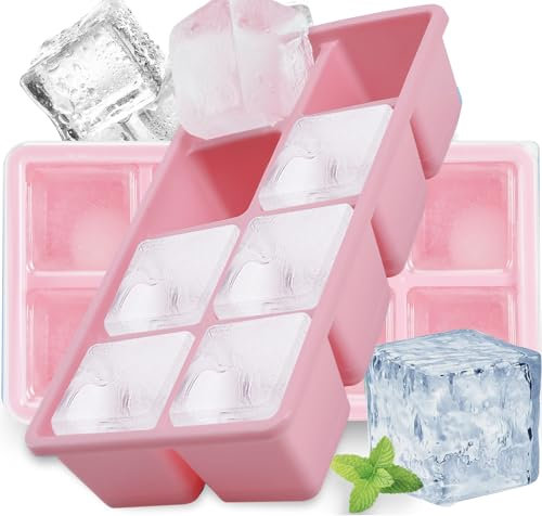 Große Eiswürfelbehälter Mit Deckel, Furnsii 2 Stück Silikon Eiswürfelform BPA Frei und LFGB-zertifiziert, Stapelbar und Spülmaschinenfest Eiswürfel Form für Babybrei Bier Cocktails Whisky (Rosa)