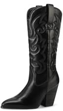 QUEEN HELENA Camperos Stivali con Tacco Stivaletti Texani Donna W306 (Nero, Sistema Taglie Calzature EU, Adulto, Donna, Numero, Media, 39)