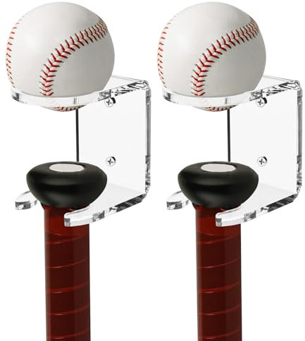 JUMRHFAN 2 Stück Wandhalterung für Baseball-Aufbewahrung, Acryl-Baseballschlägerhalter, Sportgeräte-Organizer zur Präsentation von Schlägern und Bällen zu Hause oder im Baseballstadion (Sauber)