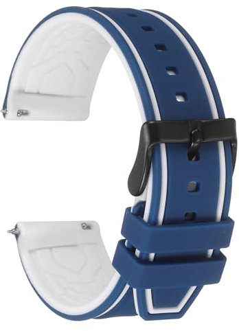 sourcing map Silicone Watch Bands 22mm Width Soft Quick Release Rubber Watch Bands with Matte Black Buckle for Men Women, Dark Blue White