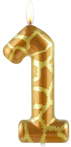 Number 1 Candles 1st Birthday Candles Giraffe Gold Happy Birthday Candle Premium Wax & Metallic Design Giraffe Themed Cake Topper Decorations for Birthday Party Anniversary Celebration Supplies