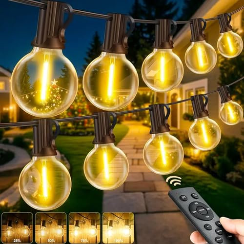 Festoon Lights Outdoor, Dimmable LED Garden String Lights Mains Powered with Remote, Timer 30M/98FT 43+2 G40 Bulb Shatterproof Waterproof Outside Lights for Gazebo Pergola Party Balcony Wedding Patio