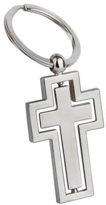 Sportigo ® Drehbarer Kreuz Schlüsselanhänger in der Farbe Silber/Christentum Christ Glaube Liebe Hoffnung Glück Anhänger Geschenk Geschenkidee