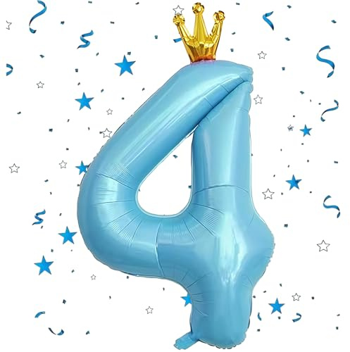 EWODEIEW Zahlen Luftballon 4 Blau Krone,40 Zoll Luftballon Zahlen 4 Folien Ballon,Luftballon 4. Geburtstagsdeko Mädchen Riesen Folienballon 4. for Mädchen Jungen Birthday Party Geburtstag Dekor
