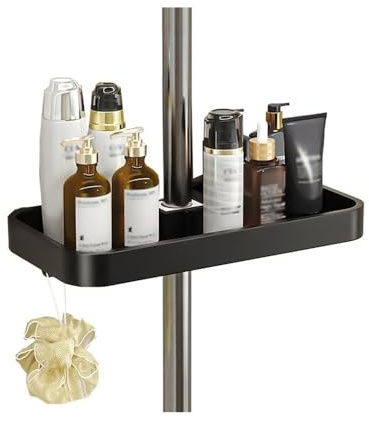 étagère de douche Organisateur de douche for salle de bain, étagère de douche moderne en aluminium avec garde-corps et crochets, hauteur réglable et organisateur de suspension de douche rotatif salle