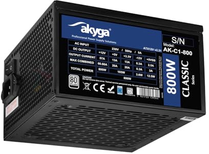 Akyga ATX Netzteil 800W AK-C1-800 P4+4 2X PCI-E 6+2 pin 6X SATA 3X Molex APFC Fan 12cm 80 Plus