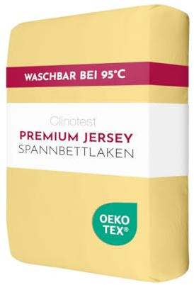 Clinotest Jersey Spannbettlaken 90x200 cm Kochfest – Weiches Bettlaken aus 50% Baumwolle, 50% Polyester – Hochwertiges Spannbetttuch für Standardmatratzen – Oeko-Tex 100 Zertifiziert – Sonne