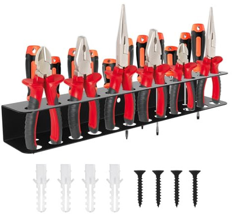 Qivine Wall Mount Tool Storage Rack, Metal Screwdriver Spanner Organiser, Heavy Duty Wall Mount Tool Rack, Socket Organiser Spanner Holder Hand Tool Holder for Garage Storage Pliers (11+12 Holes)