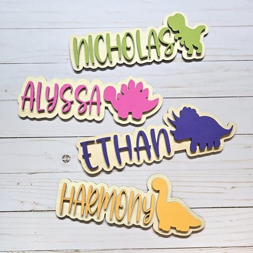 Personnalised Dinosaur Name Sign - Custom Wooden Door Sign for Kids - Nursery Wall Decor for Boys Girl - Dinosaur Letters Nameplate for Bedroom, Playroom, or Kindergarten