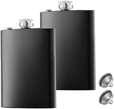 8 Oz & 12 Oz Stainless Steel Hip Flask Set with 2 Funnels, Leakproof Alcohol Flasks for Men and Women, Ideal for Camping, Hiking, Festivals, Classic Design (Matte Black)