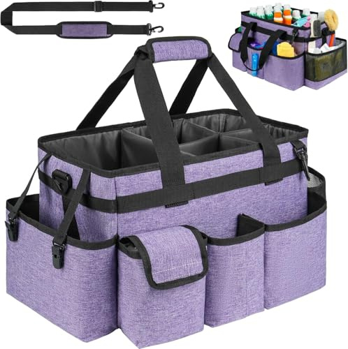 IVODEELA Tragbare Reinigungstasche,Große Putztasche,Reinigungsmittel Organizer mit Griff,Putzmittel Aufbewahrung Organizer Tasche für Reinigungskräfte,Lila(Nur Tasche)