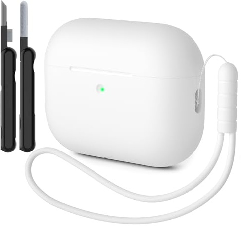 AOTUAO Hülle Kompatibel mit AirPods Pro 3 Hülle Case, Weiches Silikon Stoßfeste Schutzhülle für AirPods Pro 3. Generation Case Cover mit Reinigungsset und Silikon Lanyard, Weiß