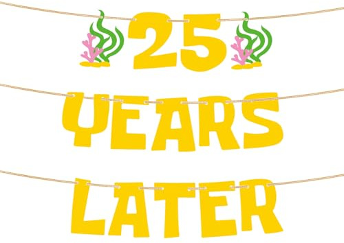 25 Jahre Später Geburtstagsbanner, Fertig Gefädelt Gelbe Partydekoration im Cartoon-Stil für Geburtstagsfeiern Fotohintergrund
