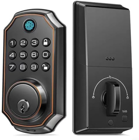 EXTRWORY Bedroom Door Lock For Tuya App Smart Keyless Entry Fingerprint Lock Compatible Electronic Door Lock With Keypad Black Gold(Black and gold)