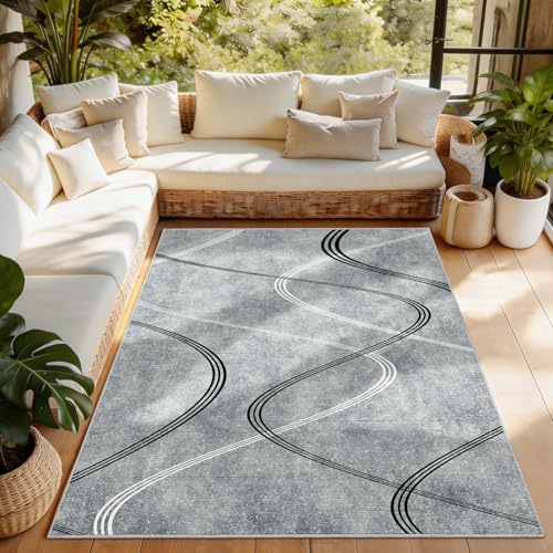 Alishomtll Teppich Grau Kurzflor 160x230 cm | Küchenteppich Läufer, Anti-Rutsch, Weich, Waschbar